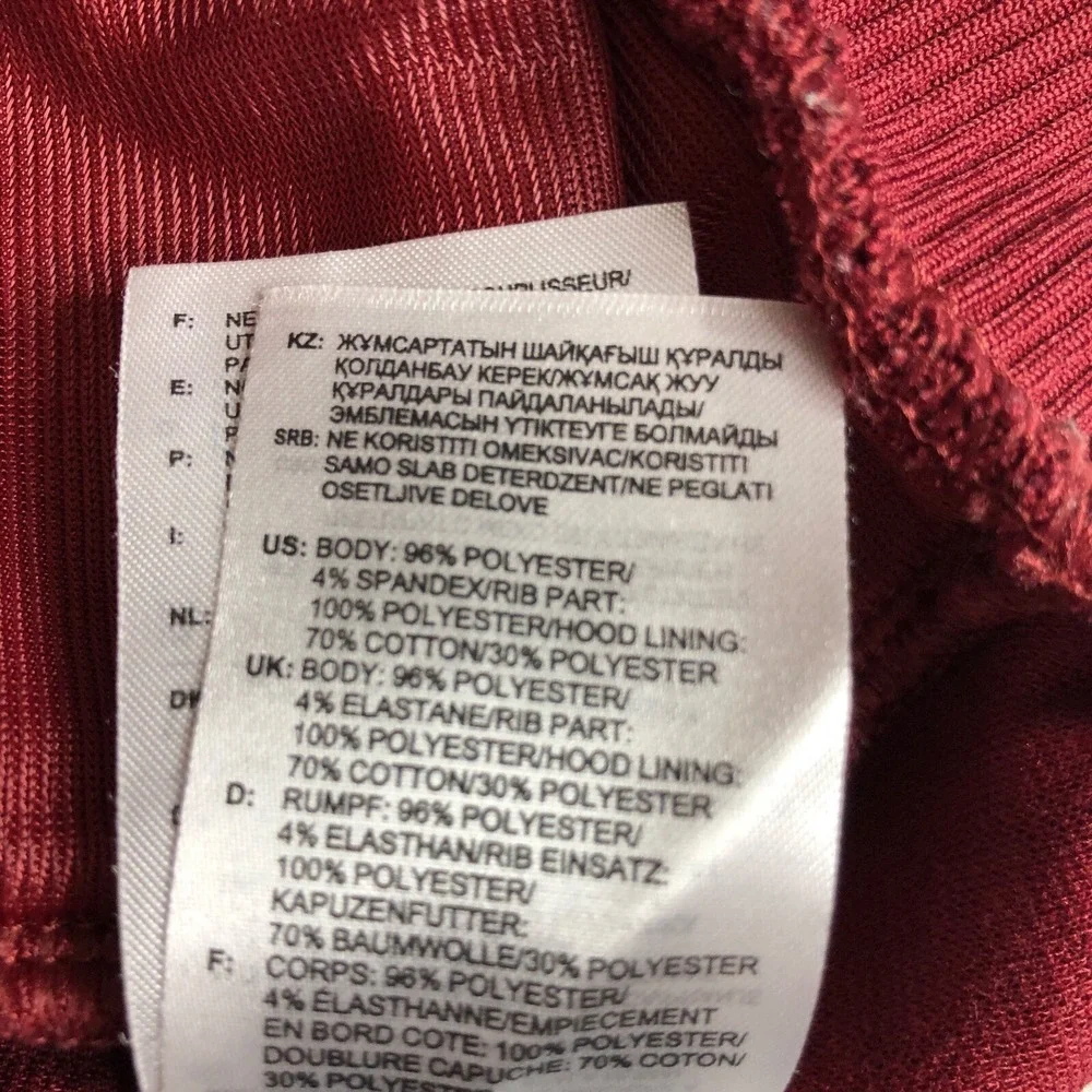 Adidas Hoodie Sweatshirt Mens XL Red Maroon 3 Stripe Embossed Pockets Pullover